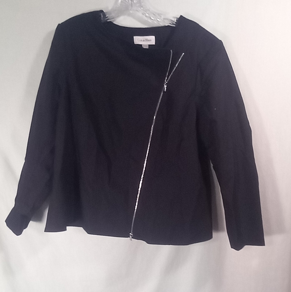 Calvin Klein Black Asymmetrical Zip Collarless Blazer Size 18W - Picture 2 of 4